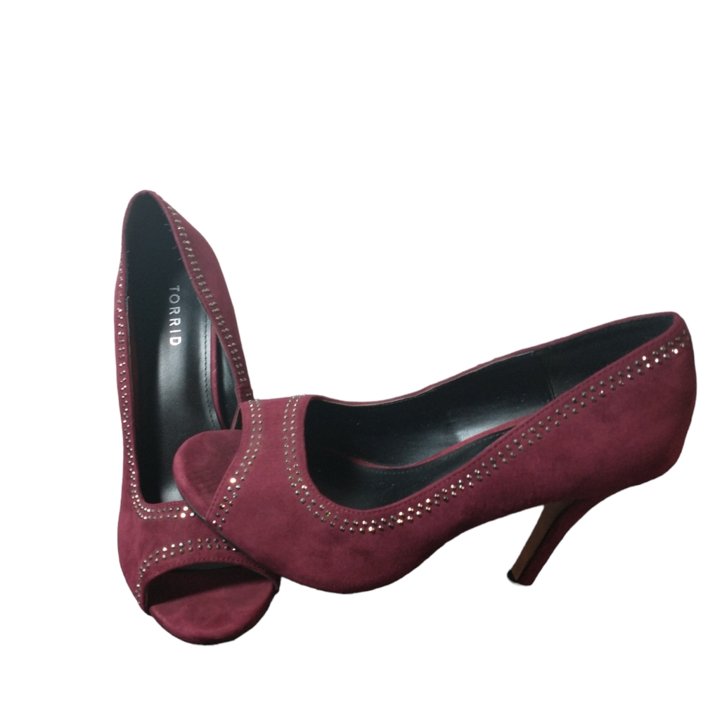 Torrid Wine Peep Toe Stone Pump heels, size 8W